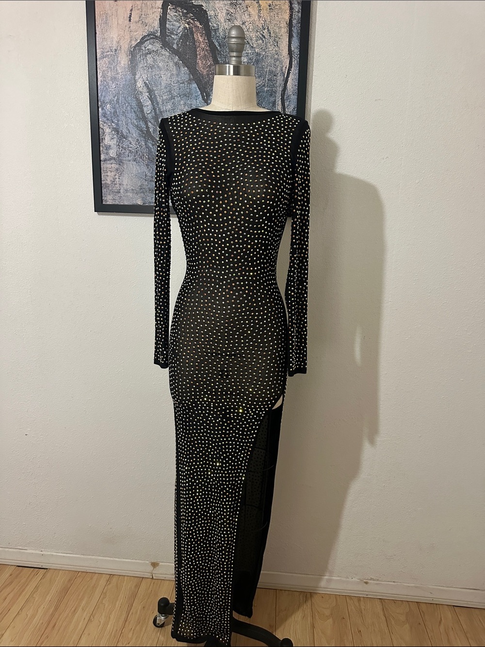 Hot & Delicious Black Long Sleeve Sheer Maxi Dress with Gold Studs